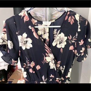 XS Sienna sky navy blue/pink/white flowered dress
